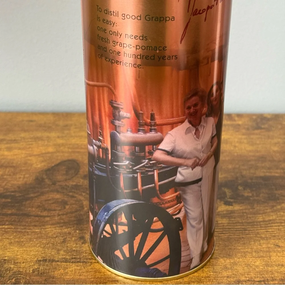 Poli Po’ Moscato Grappa Copper Metal Gift Tube‎ Distillery Display Tin